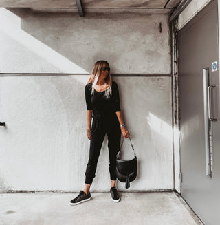 Long sleeved BLACK jumpsuit with pockets