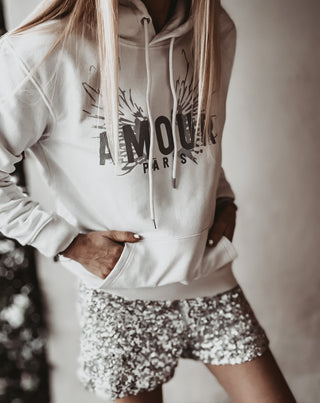 Cream AMOUR silver wings hoody