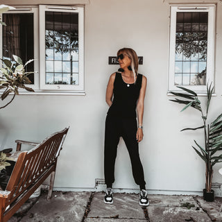 Short sleeved BLACK jumpsuit