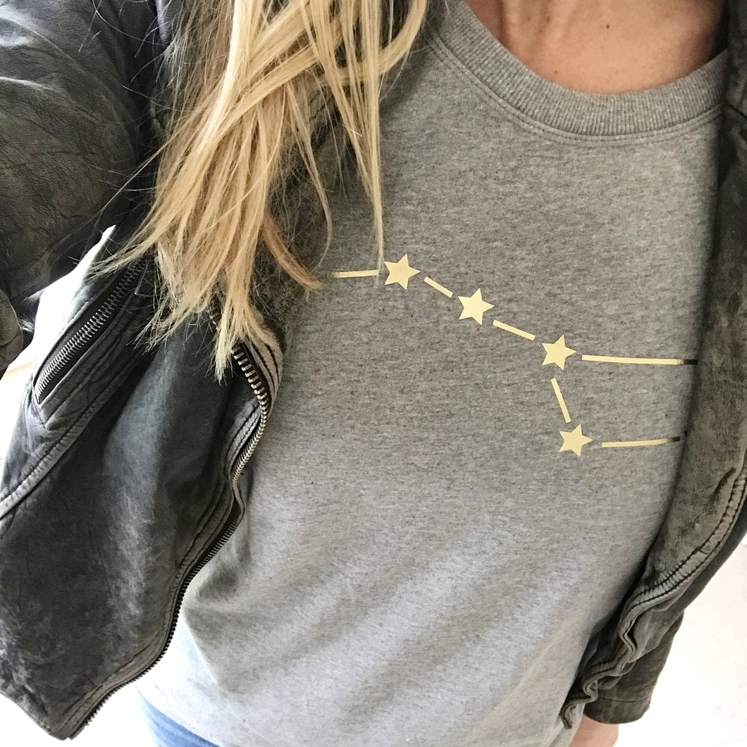 Metallic Gold Big Dipper on light grey sweat