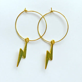 Gold lightning strike hoop earrings
