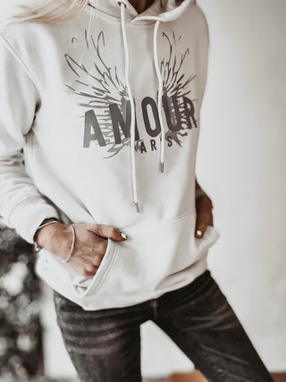 Cream AMOUR silver wings hoody