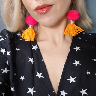 Pink, orange & gold tassel earrings