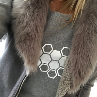 Metallic Silver Honeycomb on light grey sweat (M)