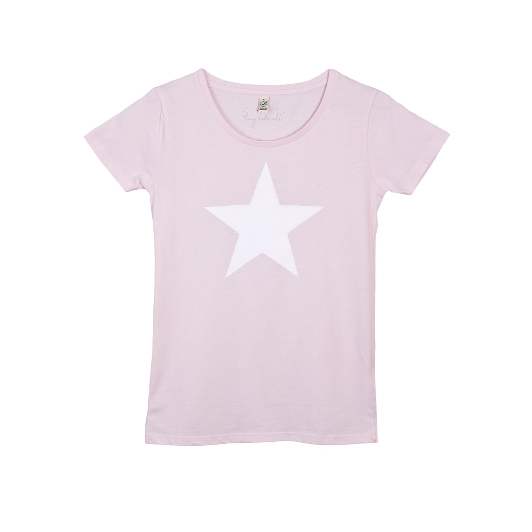 White star on pink tee