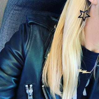 Black outline star hoop earrings