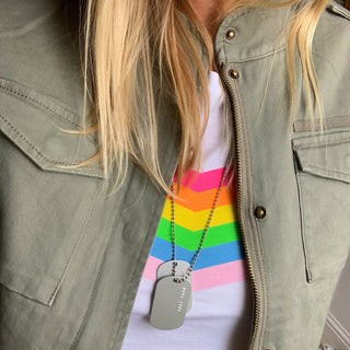 Neon rainbow chevron white tee