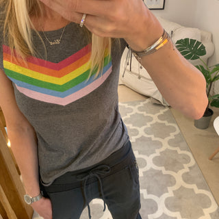 Rainbow chevron on grey tee (medium size 12)