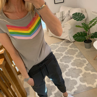 Rainbow chevron on opal tee (medium size 12)