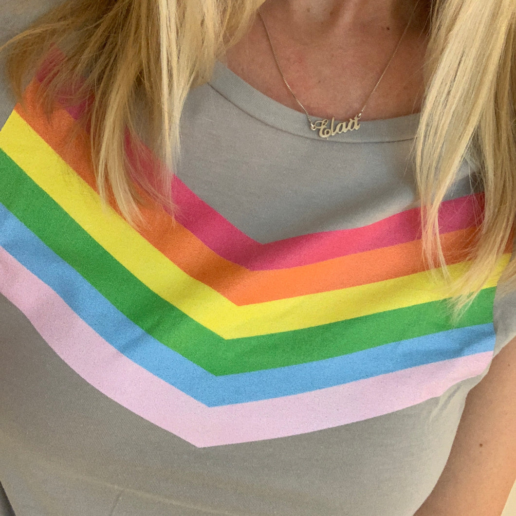 Rainbow chevron on opal tee (medium size 12)